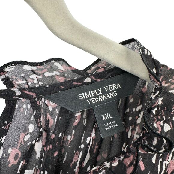 Simply Vera XXL Midi Dress Black Chiffon w/ Slip Black Pink Smocked Hi-Lo Party - Picture 7 of 10